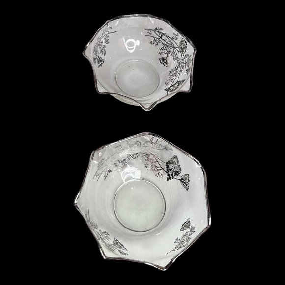 Silver City glass Silver overlay poppy floral ruffle rim 1940s Flanders bowls‎ - Picture 10 of 10